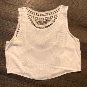 White tank with crochet open back detailing